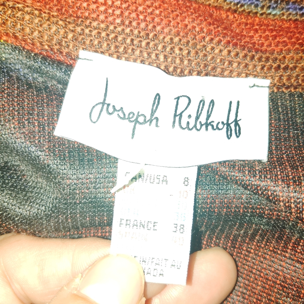 JOSEPH RIBKOFF 90's Watercolor Striped Shawl Sweater - Size 8 - Picture 7 of 7